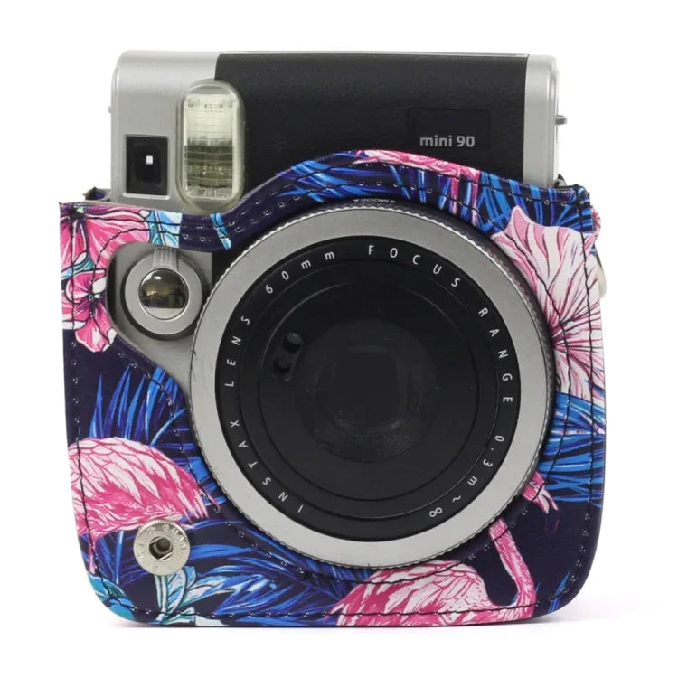 火烈鳥圖案PU皮革保護相機包，適用於FUJIFILM Instax Mini90相機，火烈鳥