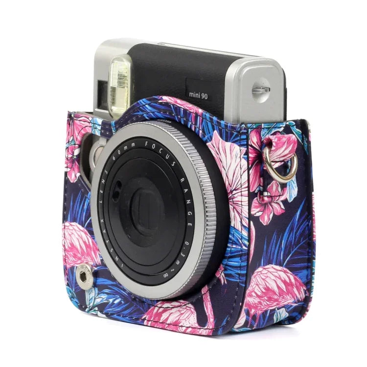 火烈鳥圖案PU皮革保護相機包，適用於FUJIFILM Instax Mini90相機，火烈鳥