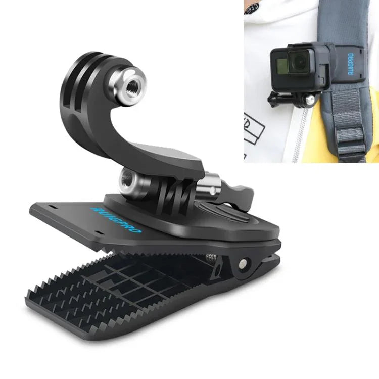 RUIGPRO 360度旋轉J型背包Rec-Mounts夾具夾鉗安裝配有螺絲，適用於GoPro HERO9 Black / HERO8 Black /HERO7 /6 /5、DJI Osmo Action、小蟻及其他運動相機