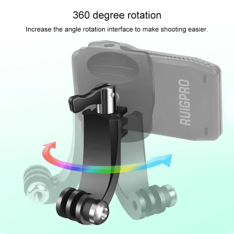 RUIGPRO 360度旋轉J型背包Rec-Mounts夾具夾鉗安裝配有螺絲，適用於GoPro HERO9 Black / HERO8 Black /HERO7 /6 /5、DJI Osmo Action、小蟻及其他運動相機