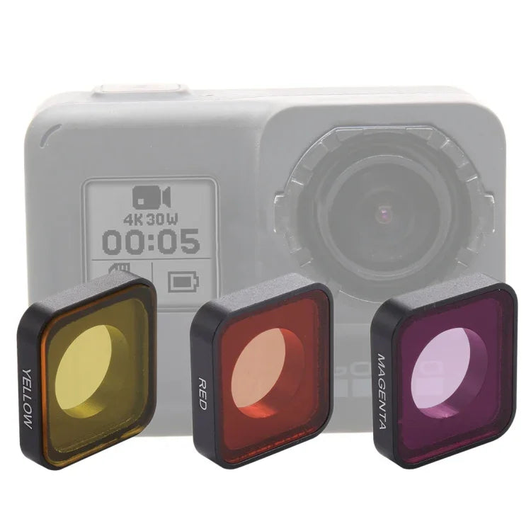 3合1快拆紅色/黃色/紫色鏡頭濾鏡，適用於GoPro HERO6 /5，紅色/黃色/紫色鏡頭
