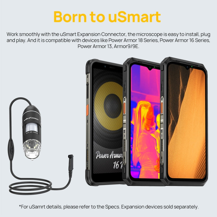 Ulefone uSmart C01 有線數位顯微鏡，適用 Ulefone Armor 18 系列 / 9 / 9E 及 Power Armor 16 系列 / 13 / Armor Pad，uSmart C01