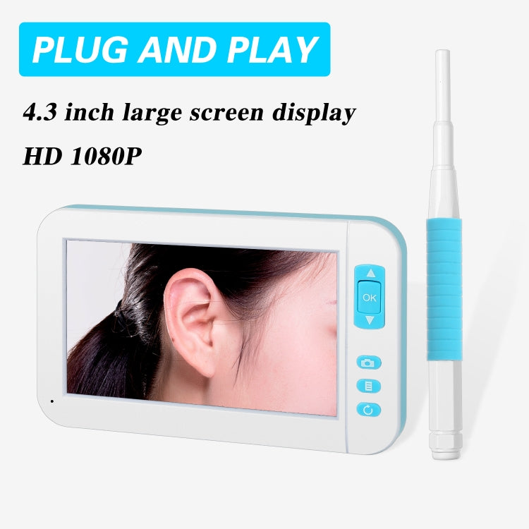 C01 4.3吋螢幕顯示 HD1080P視覺耳鏟內窺鏡，6顆LED燈，直徑：3.9mm，C01 3.9mm