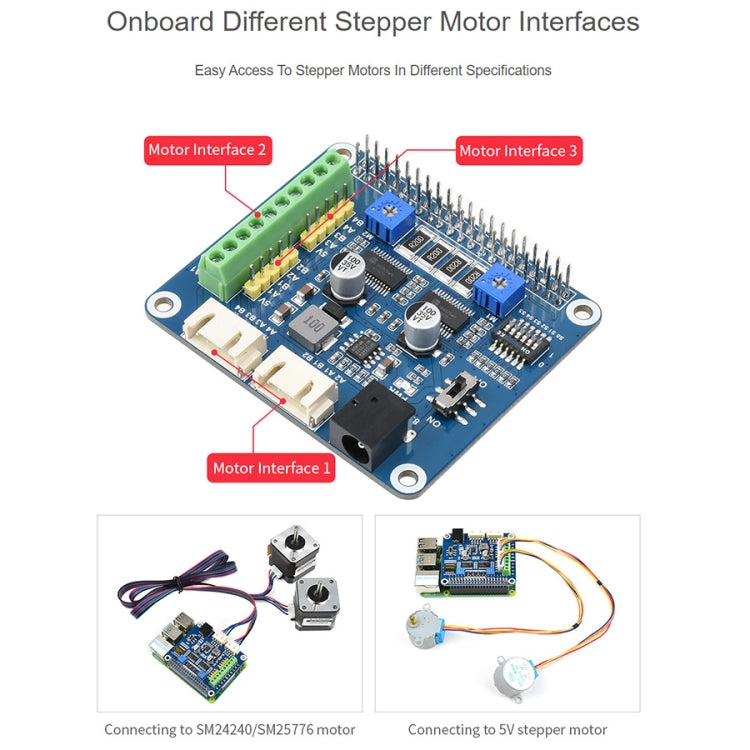 Waveshare HRB8825步進馬達HAT適用於Raspberry Pi，驅動兩個步進馬達，最高1/32微步進