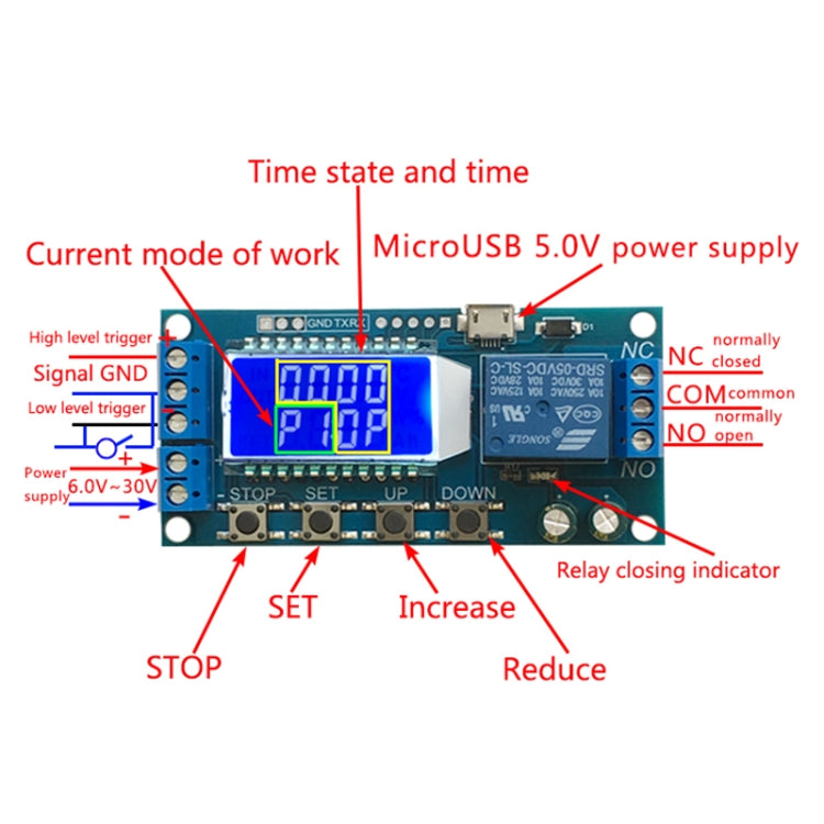 XY-LJ02 6-30V 微型 USB 數位 LCD 顯示延時繼電器模組控制定時開關