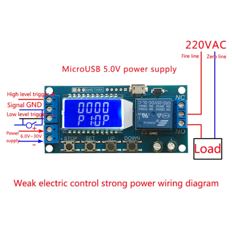 XY-LJ02 6-30V 微型 USB 數位 LCD 顯示延時繼電器模組控制定時開關