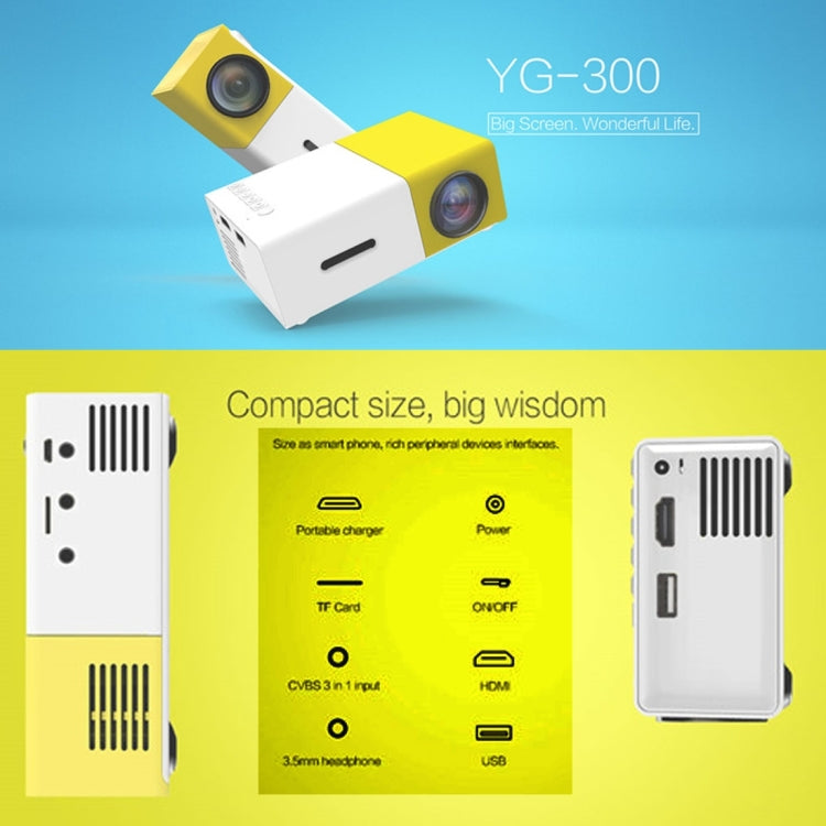 YG300 400 流明 便攜迷你家庭劇院 LED 投影機，附遙控器，支援 HDMI、AV、SD、USB 介面