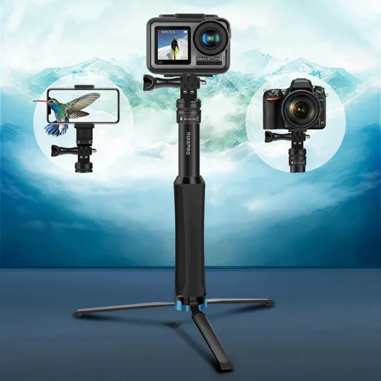 RUIGPRO 一體成型手持三腳架自拍棒伸縮獨腳架支架，適用 GoPro、Insta360、DJI 及其他運動相機，黑色