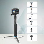 RUIGPRO 一體成型手持三腳架自拍棒伸縮獨腳架支架，適用 GoPro、Insta360、DJI 及其他運動相機，黑色