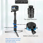 RUIGPRO 一體成型手持三腳架自拍棒伸縮獨腳架支架，適用 GoPro、Insta360、DJI 及其他運動相機，黑色