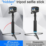 RUIGPRO 一體成型手持三腳架自拍棒伸縮獨腳架支架，適用 GoPro、Insta360、DJI 及其他運動相機，黑色