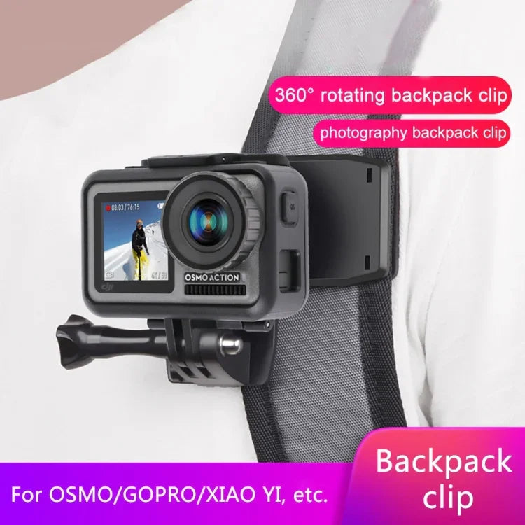 RUIGPRO 360 度旋轉背包 Rec-Mounts 夾式夾具支架，附螺絲，適用 GoPro、Insta360、DJI 及其他運動相機，360 度旋轉夾