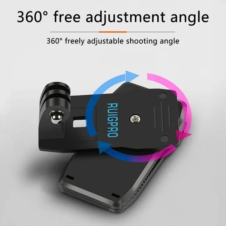 RUIGPRO 360 度旋轉背包 Rec-Mounts 夾式夾具支架，附螺絲，適用 GoPro、Insta360、DJI 及其他運動相機，360 度旋轉夾