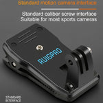 RUIGPRO 360 度旋轉背包 Rec-Mounts 夾式夾具支架，附螺絲，適用 GoPro、Insta360、DJI 及其他運動相機，360 度旋轉夾