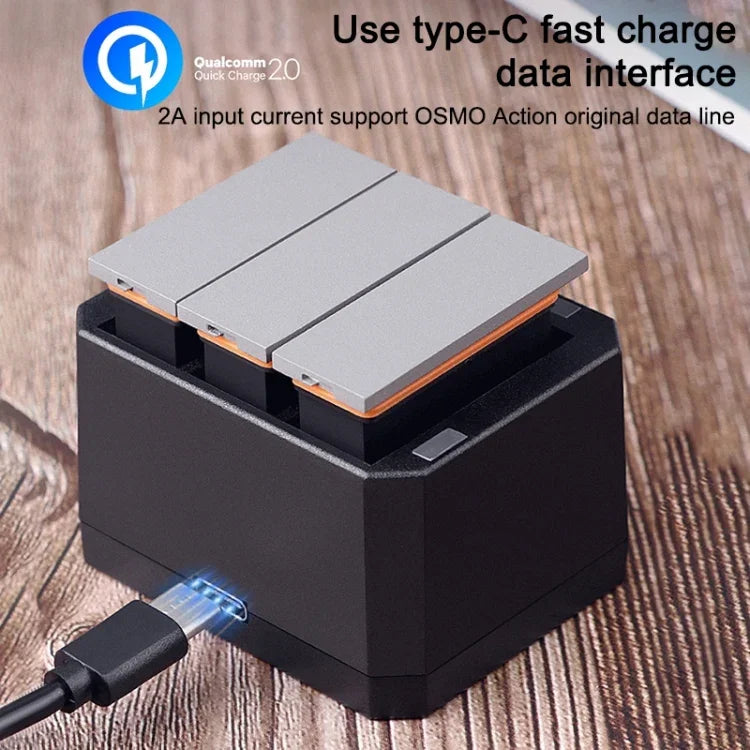 USB 三槽電池充電器，帶 LED 指示燈，適用 DJI OSMO Action，充電器
