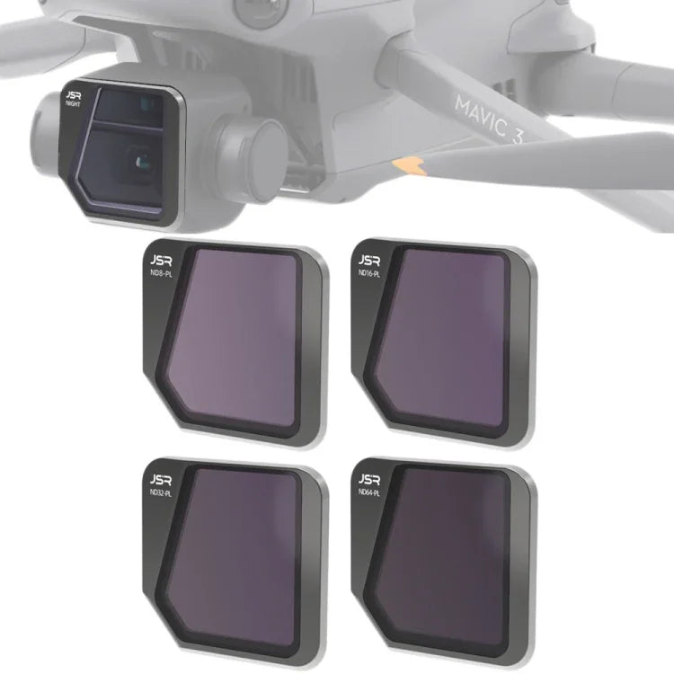 JSR 無人機 4 合 1 ND8PL+ND16PL+ND32PL+ND64PL 鏡頭濾鏡，適用於 DJI Mavic 3，ND8PL+ND16PL+ND32PL+ND64PL