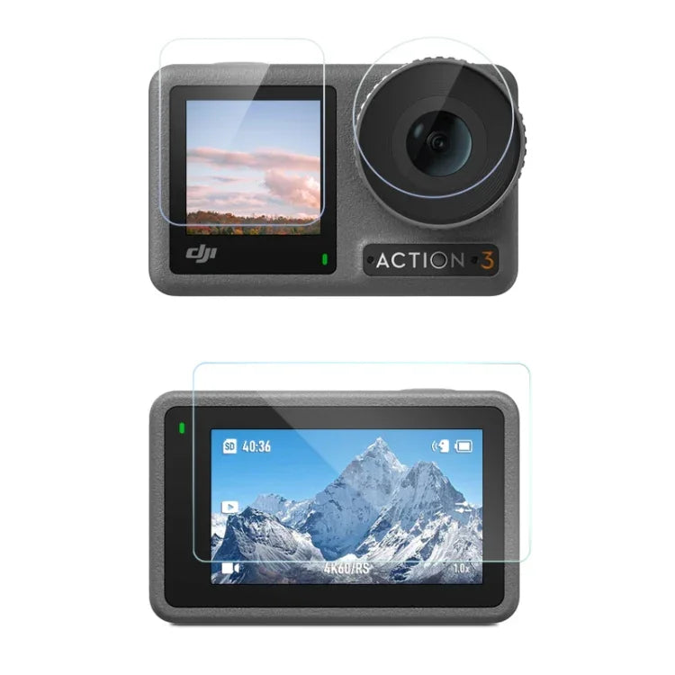 適用 DJI Osmo Action 3 3合1 鏡頭前後屏幕鑽石防爆膜, 適用 DJI Osmo Action 3