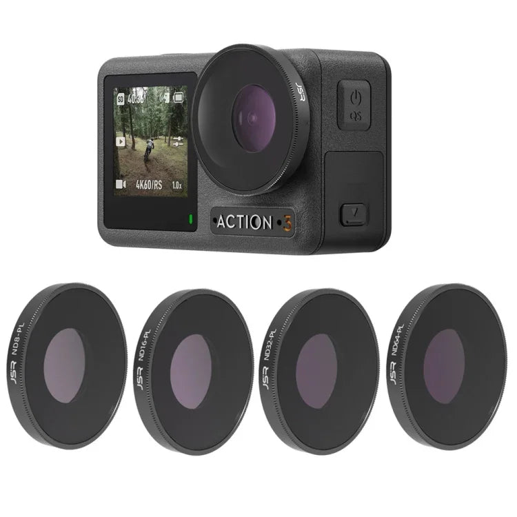 JSR 4合1 ND8PL / ND16PL / ND32PL / ND64 PL 鏡頭濾鏡，適用於 DJI Osmo Action 3，4合1 NDPL