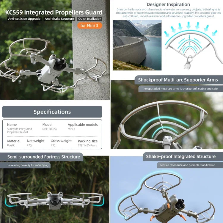 適用於 DJI Mini 3 Sunnylife 無人機螺旋槳防護防撞環