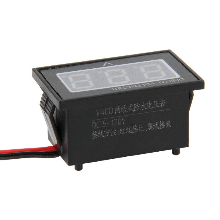 V40D 2 線紅光顯示迷你防水 IPX4 數位電壓表，測量電壓：直流 15-120V，DT0001G、DT0001L、DT0001R