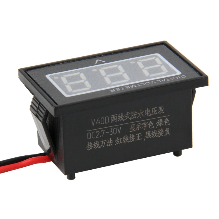 V40D 2 線紅光顯示迷你防水 IPX4 數位電壓表，測量電壓：直流 2.5-30V，DT0002G、DT0002L、DT0002R