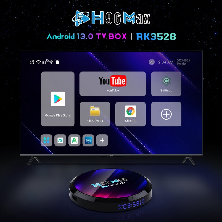 H96 Max 8K 超高清智能電視盒 Android 13.0 媒體播放器，RK3528 四核，4GB+64GB，4GB+64GB