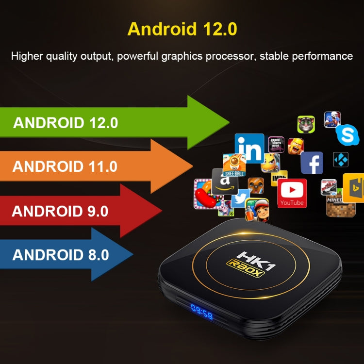 HK1 RBOX-H8S 4K 超高清 Android 12.0 智能電視盒，附遙控器，Allwinner H618 四核，4GB+64GB，4GB+64GB