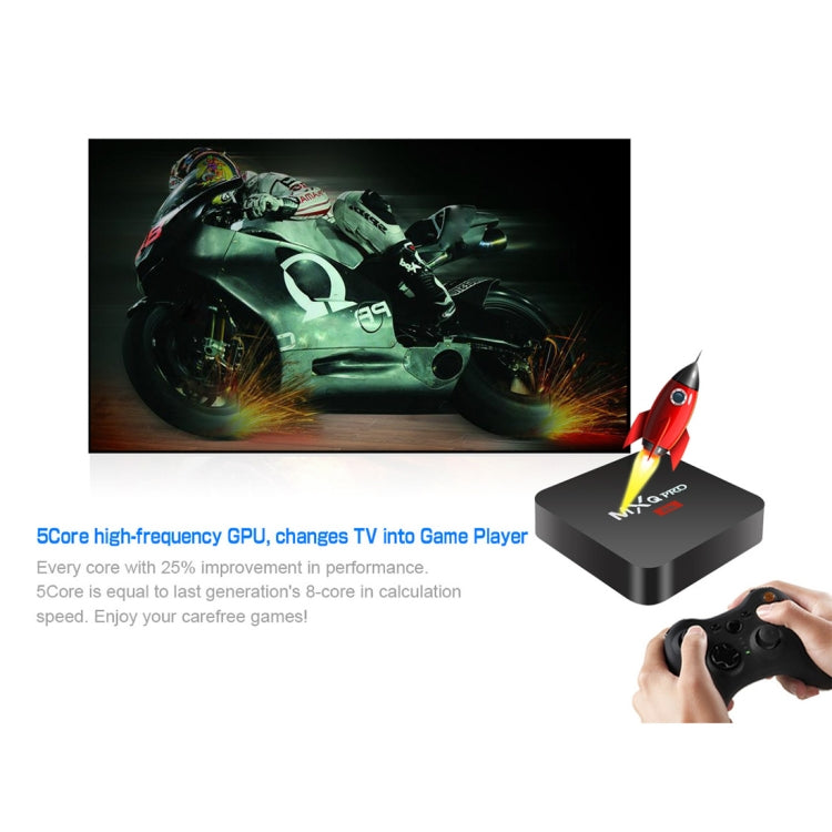 MXQ PROi 1080P 4K HD 智能電視盒，附遙控器，Android 7.1 S905W 四核 Cortex-A53，最高 2GHz，RAM：2GB，ROM：16GB，支援 WiFi，英規插頭，2GB+16GB，英規插頭