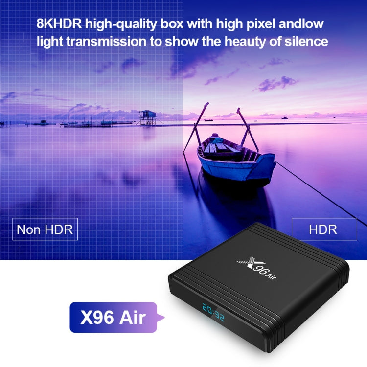 X96 Air 8K 智能電視盒 Android 9.0 媒體播放器，附遙控器，四核 Amlogic S905X3，RAM：4GB，ROM：64GB，雙頻 WiFi，藍牙，澳洲插頭，4GB+64GB