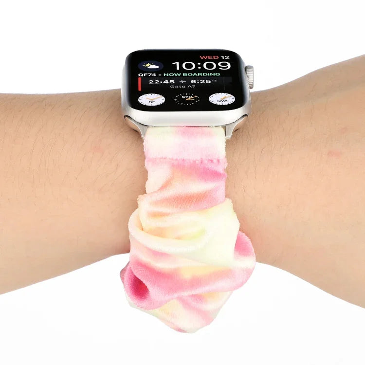 法蘭絨髮圈替換錶帶，適用 Apple Watch Ultra 49mm / Series 8&7 45mm / SE 2&6&SE&5&4 44mm / 3&2&1 42mm，適用 Apple Watch Series 7 45mm / 6 & SE & 5 & 4 44mm / 3 & 2 & 1 42mm