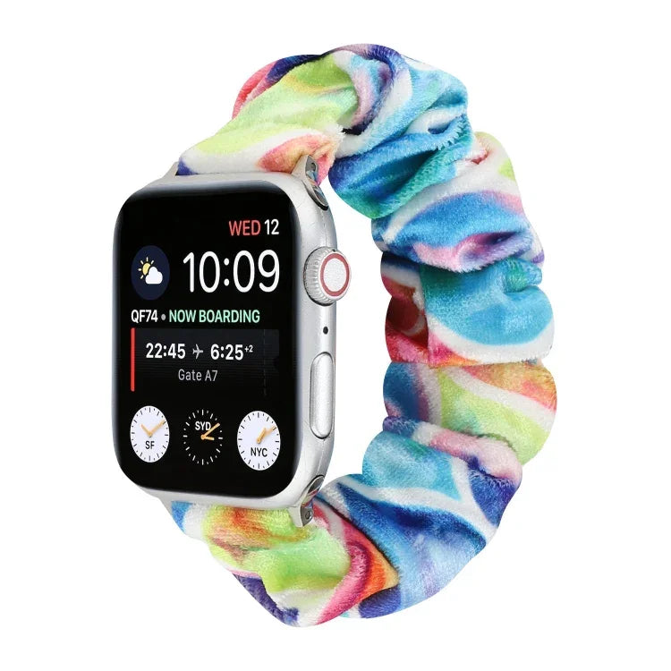 法蘭絨髮圈替換錶帶，適用 Apple Watch Ultra 49mm / Series 8&7 45mm / SE 2&6&SE&5&4 44mm / 3&2&1 42mm，適用 Apple Watch Series 7 45mm / 6 & SE & 5 & 4 44mm / 3 & 2 & 1 42mm