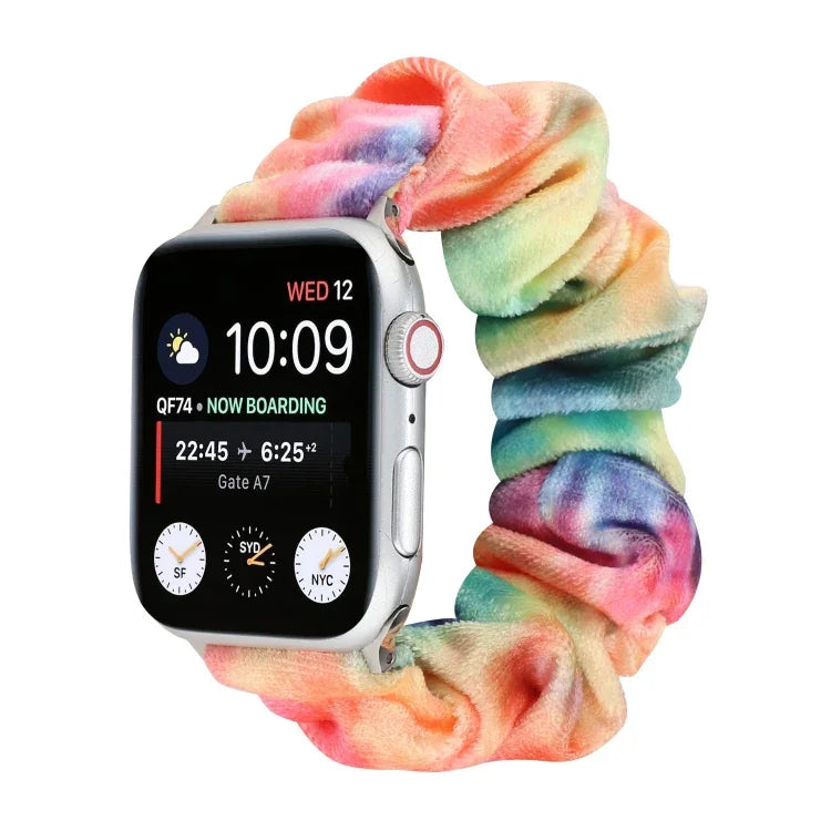 法蘭絨髮圈替換錶帶，適用 Apple Watch Ultra 49mm / Series 8&7 45mm / SE 2&6&SE&5&4 44mm / 3&2&1 42mm，適用 Apple Watch Series 7 45mm / 6 & SE & 5 & 4 44mm / 3 & 2 & 1 42mm