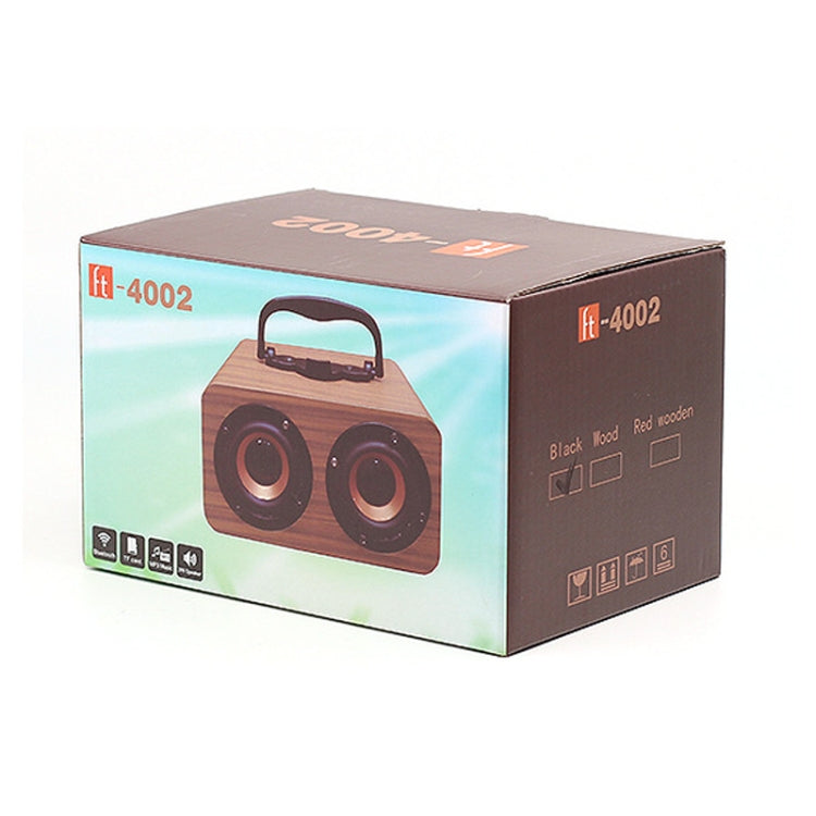 FT-4002 木質無線藍牙便攜復古重低音喇叭，支援 TF 卡及 USB MP3 播放，黑木紋、黃木紋、紅木紋