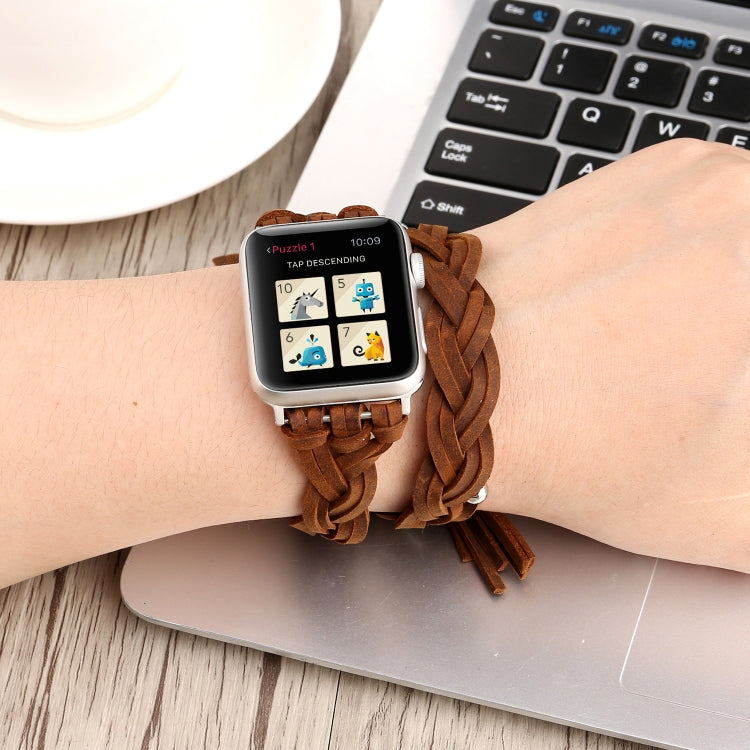 手工編織皮革錶帶，適用於 Apple Watch Series 6 & SE & 5 & 4 40mm / 3 & 2 & 1 38mm，Apple Watch Series 7 41mm / 6 & SE & 5 & 4 40mm / 3 & 2 & 1 38mm，Apple Watch Series 8&7 41mm / SE 2&6&SE&5&4 40mm / 3&2&1 38mm