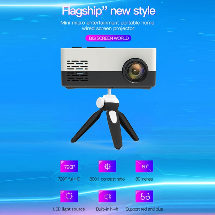J15 1920 x 1080P 高清家用迷你 LED 投影機帶三腳架支架，支持 AV / HDMI x 1 / USB x1 / TF x 1，歐規插頭，美規插頭，英規插頭，澳規插頭