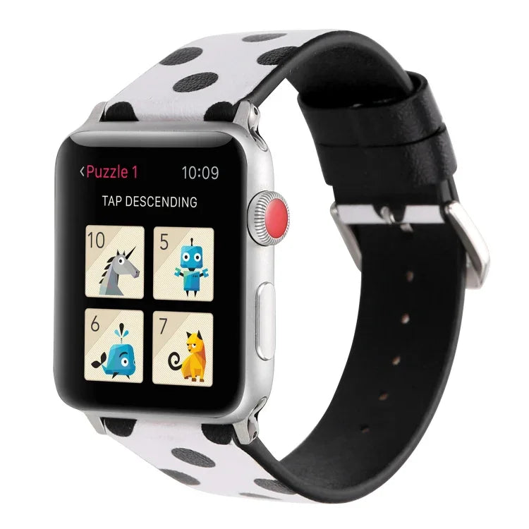 時尚波點系列皮革替換錶帶，適用於 Apple Watch Series 6 & SE & 5 & 4 40mm / 3 & 2 & 1 38mm，Apple Watch Series 8&7 41mm / SE 2&6&SE&5&4 40mm / 3&2&1 38mm