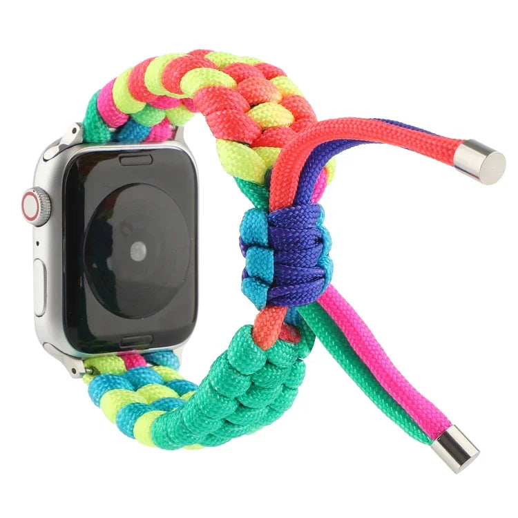 傘繩彩虹錶帶，適用於 Apple Watch Series 6 & SE & 5 & 4 40mm / 3 & 2 & 1 38mm，適用於 Apple Watch Series 8&7 41mm / SE 2&6&SE&5&4 40mm / 3&2&1 38mm，適用於 Apple Watch Series 7 41mm / 6 & SE & 5 & 4 40mm / 3 & 2 & 1 38mm