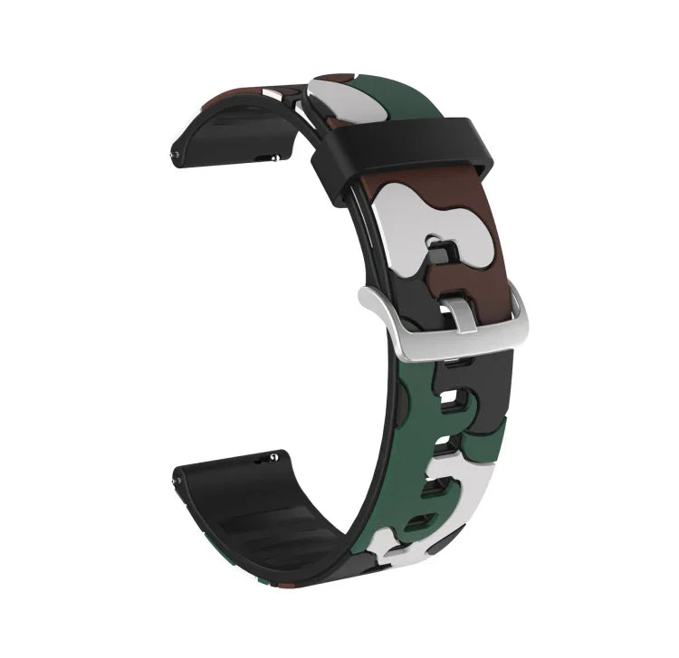 迷彩矽膠替換手腕帶錶帶，銀色錶扣，20mm 適用於 Samsung Galaxy Watch 3 41mm，22mm 適用於 Samsung Galaxy Watch 3 45mm，20mm 適用於 Samsung Galaxy Watch Active2 44mm，20mm 適用於 Huawei Watch GT 2 42mm