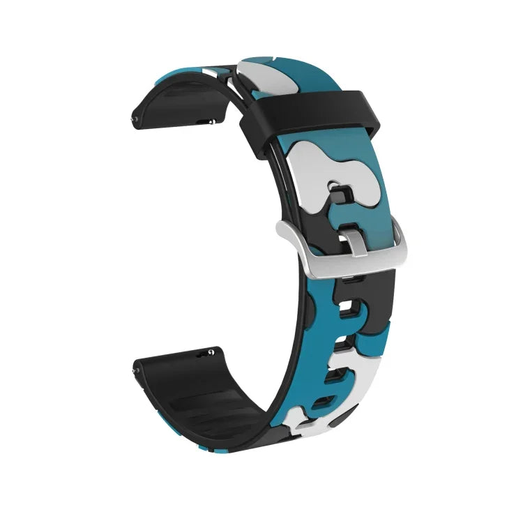 迷彩矽膠替換手腕帶錶帶，銀色錶扣，20mm 適用於 Samsung Galaxy Watch 3 41mm，22mm 適用於 Samsung Galaxy Watch 3 45mm，20mm 適用於 Samsung Galaxy Watch Active2 44mm，20mm 適用於 Huawei Watch GT 2 42mm
