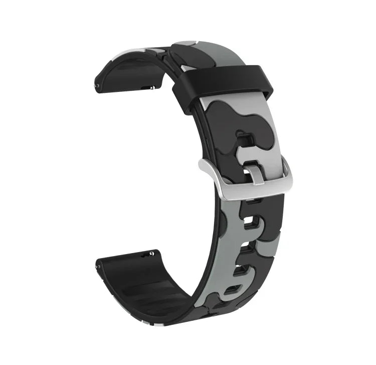 迷彩矽膠替換手腕帶錶帶，銀色錶扣，20mm 適用於 Samsung Galaxy Watch 3 41mm，22mm 適用於 Samsung Galaxy Watch 3 45mm，20mm 適用於 Samsung Galaxy Watch Active2 44mm，20mm 適用於 Huawei Watch GT 2 42mm