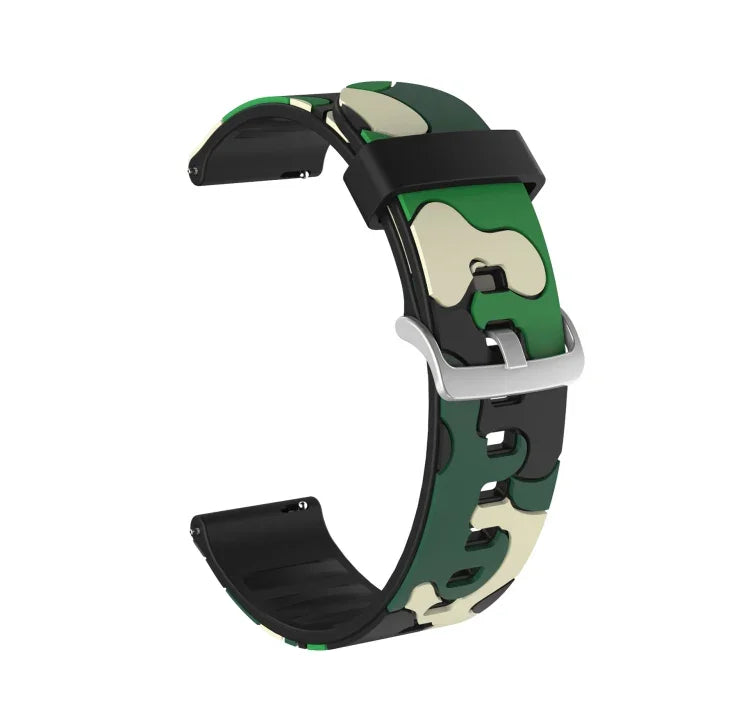 迷彩矽膠替換手腕帶錶帶，銀色錶扣，20mm 適用於 Samsung Galaxy Watch 3 41mm，22mm 適用於 Samsung Galaxy Watch 3 45mm，20mm 適用於 Samsung Galaxy Watch Active2 44mm，20mm 適用於 Huawei Watch GT 2 42mm