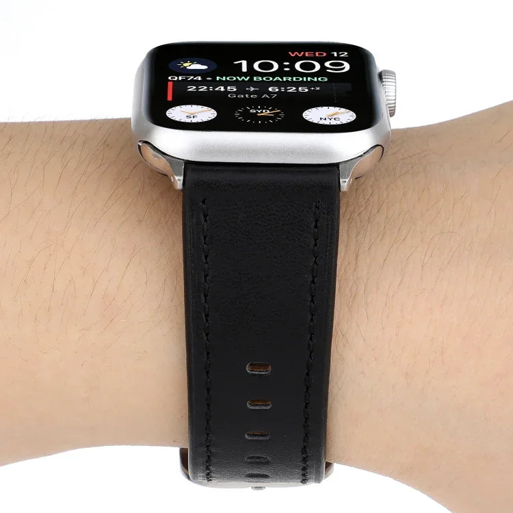 現代風格扣環真皮錶帶，適用於 Apple Watch Series 7 41mm / 6 & SE & 5 & 4 40mm / 3 & 2 & 1 38mm，適用於 Apple Watch Series 7 45mm / 6 & SE & 5 & 4 44mm / 3 & 2 & 1 42mm