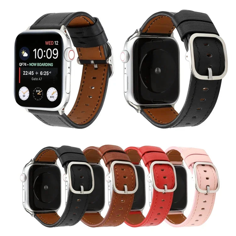 現代風格扣環真皮錶帶，適用於 Apple Watch Series 7 41mm / 6 & SE & 5 & 4 40mm / 3 & 2 & 1 38mm，適用於 Apple Watch Series 7 45mm / 6 & SE & 5 & 4 44mm / 3 & 2 & 1 42mm