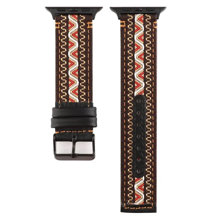 民族風真皮錶帶，適用於 Apple Watch Series 7 41mm / 6 & SE & 5 & 4 40mm / 3 & 2 & 1 38mm，適用於 Apple Watch Series 7 45mm / 6 & SE & 5 & 4 44mm / 3 & 2 & 1 42mm