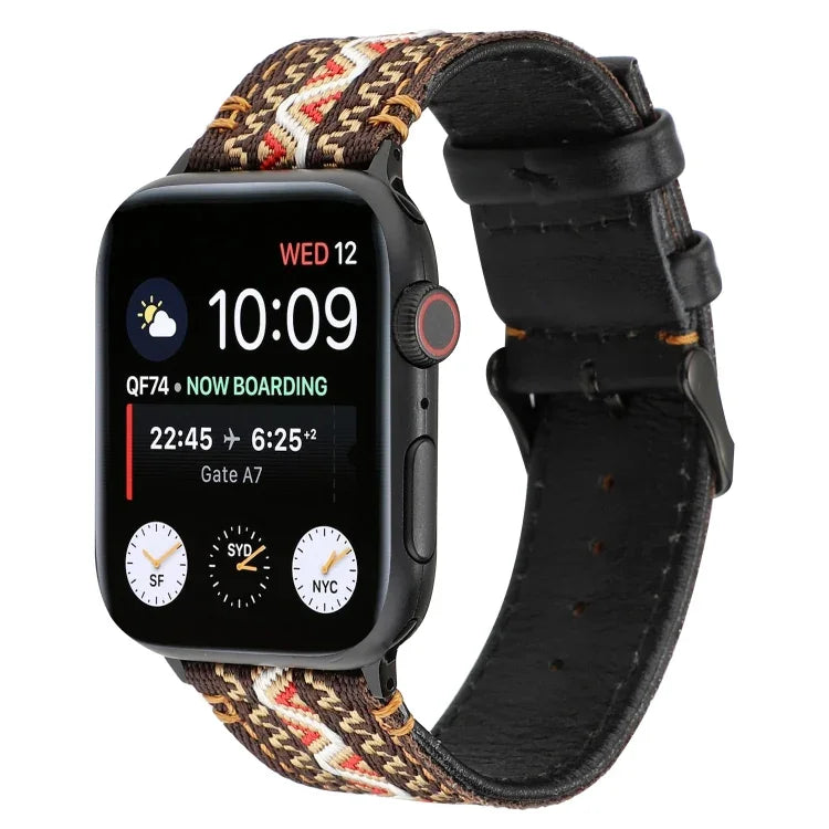 民族風真皮錶帶，適用於 Apple Watch Series 7 41mm / 6 & SE & 5 & 4 40mm / 3 & 2 & 1 38mm，適用於 Apple Watch Series 7 45mm / 6 & SE & 5 & 4 44mm / 3 & 2 & 1 42mm