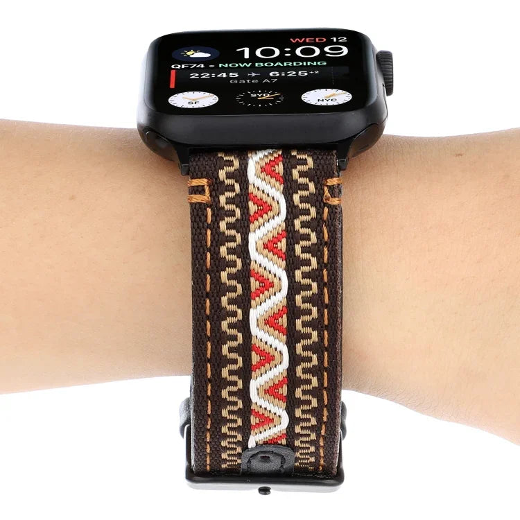 民族風真皮錶帶，適用於 Apple Watch Series 7 41mm / 6 & SE & 5 & 4 40mm / 3 & 2 & 1 38mm，適用於 Apple Watch Series 7 45mm / 6 & SE & 5 & 4 44mm / 3 & 2 & 1 42mm