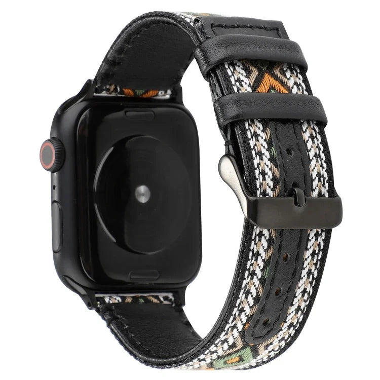 民族風真皮錶帶，適用於 Apple Watch Series 7 41mm / 6 & SE & 5 & 4 40mm / 3 & 2 & 1 38mm，適用於 Apple Watch Series 7 45mm / 6 & SE & 5 & 4 44mm / 3 & 2 & 1 42mm