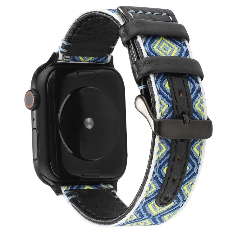 民族風真皮錶帶，適用於 Apple Watch Series 7 41mm / 6 & SE & 5 & 4 40mm / 3 & 2 & 1 38mm，適用於 Apple Watch Series 7 45mm / 6 & SE & 5 & 4 44mm / 3 & 2 & 1 42mm