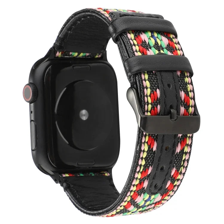 民族風真皮錶帶，適用於 Apple Watch Series 7 41mm / 6 & SE & 5 & 4 40mm / 3 & 2 & 1 38mm，適用於 Apple Watch Series 7 45mm / 6 & SE & 5 & 4 44mm / 3 & 2 & 1 42mm
