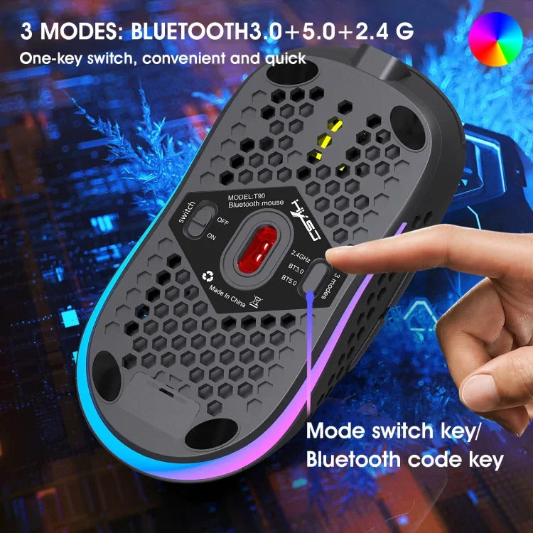 HXSJ T90 RGB 燈光三模式無線遊戲滑鼠